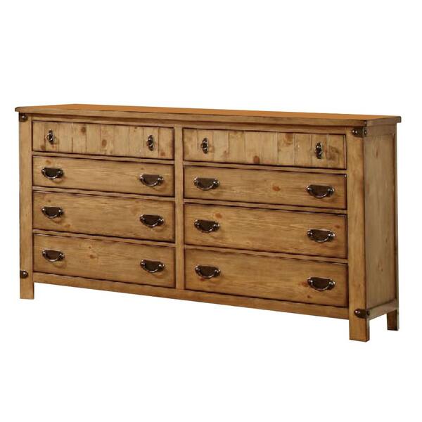 William's Home Furnishing Pioneer 8-Drawers Burnished Pine Dresser 38 in. H x 64 in. W x 17 in. D