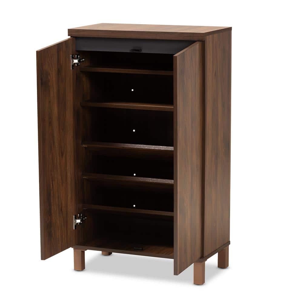 Walnut Brown and Dark Gray 2-Door Shoe Storage Cabinet