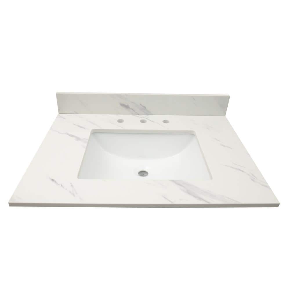 31 in. White Marble Bathroom Vanity Top with Single Sink