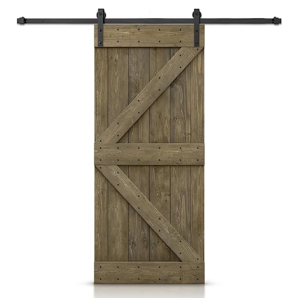 34 in. x 80 in. K Series Solid Core Aged Barrel Stained DIY Wood Interior Sliding Barn Door with Hardware Kit