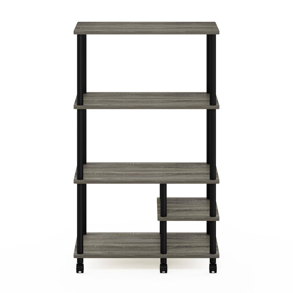 French Oak Grey 4-Tier PVC and Manufactured Wood Storage Shelf with Wheels
