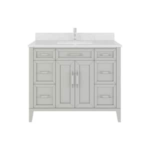 Jasper 42 in. W x 22 in. D Bath Vanity in Gray with Engineered Stone Top with White Sink and Drawer Organizer