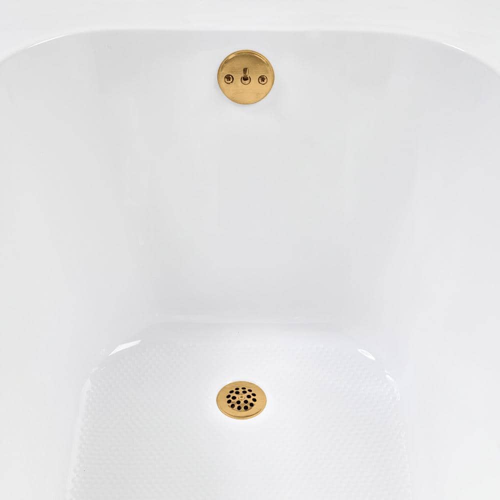 72" Glossy White Acrylic Drop-In Soaking Bathtub with Brushed Gold Trim