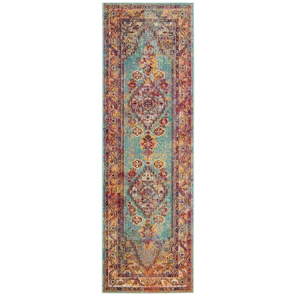 Light Blue and Orange Rectangular Cotton Oriental Rug