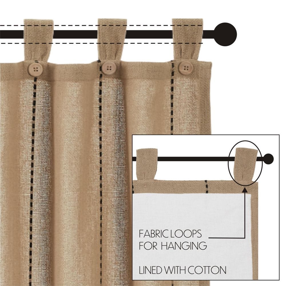 Tan Burlap Cotton Tab Top Curtain Panel Set
