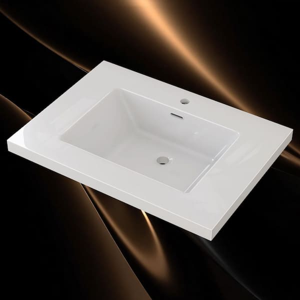 30 in. W x 22 in D Solid Surface Rectangular Double Sink Vanity Top in White with Single Faucet Hole,Pre-Mark 4 and 8 in