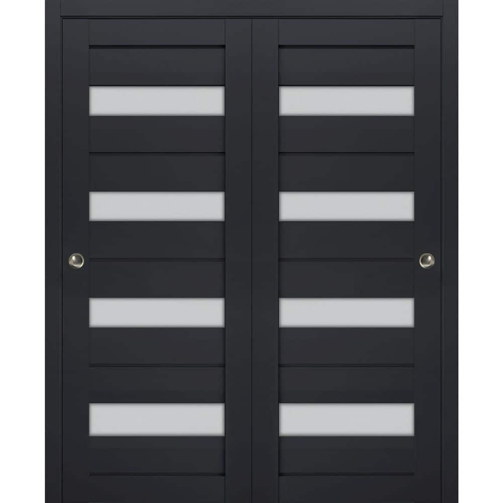 Assembly Required 56 in. x 84 in. 2 Panel Antracite Finished Solid Wood Sliding Door with Hardware price history on PriceWatchPro
