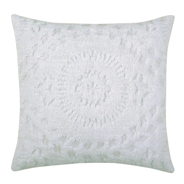 Rio Collection Floral Design White Euro 100 Cotton Tufted Chenille Sham