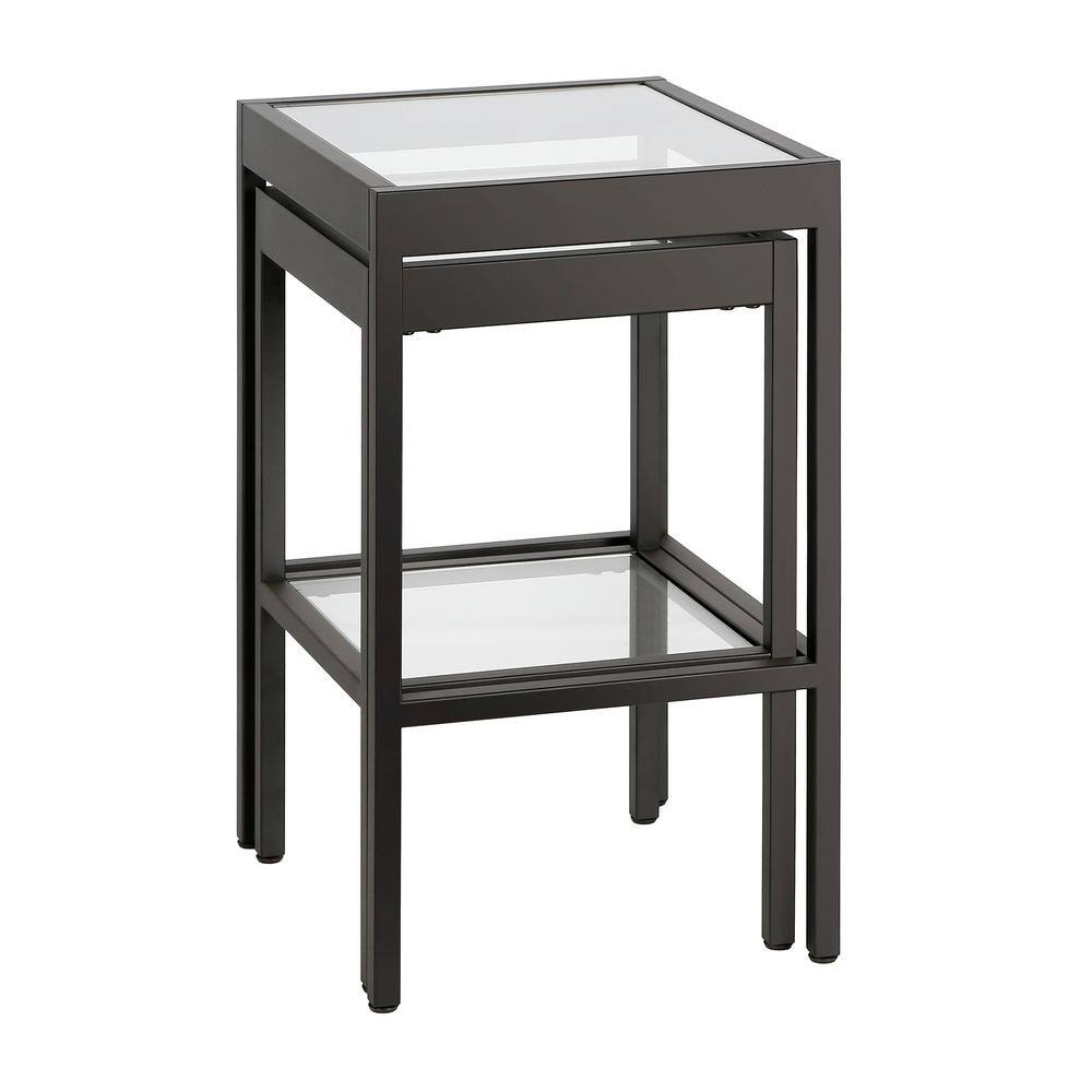 Alexis Transitional Blackened Bronze Nested Side Table Set with Glass Tops
