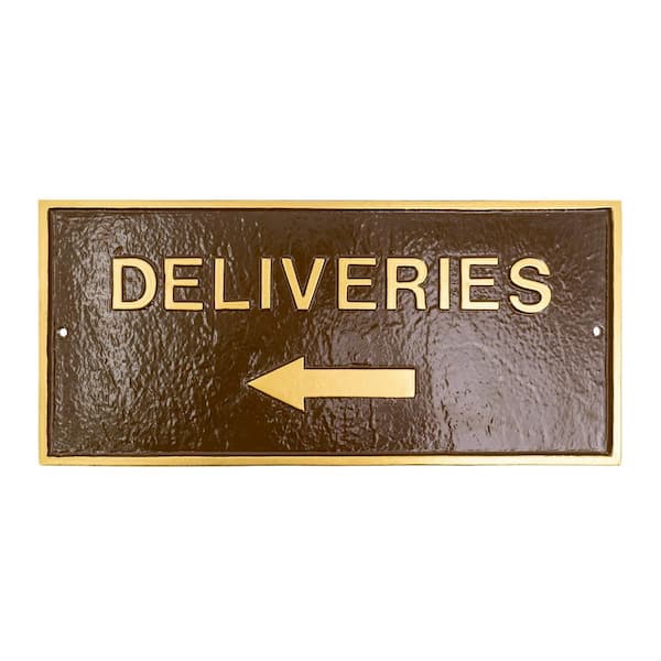 Montague Metal Products 7.25" x 15.25" Deliveries with Left Arrow Standard Rectangle Wall Statement Plaque - Oil Rubbed/Gold