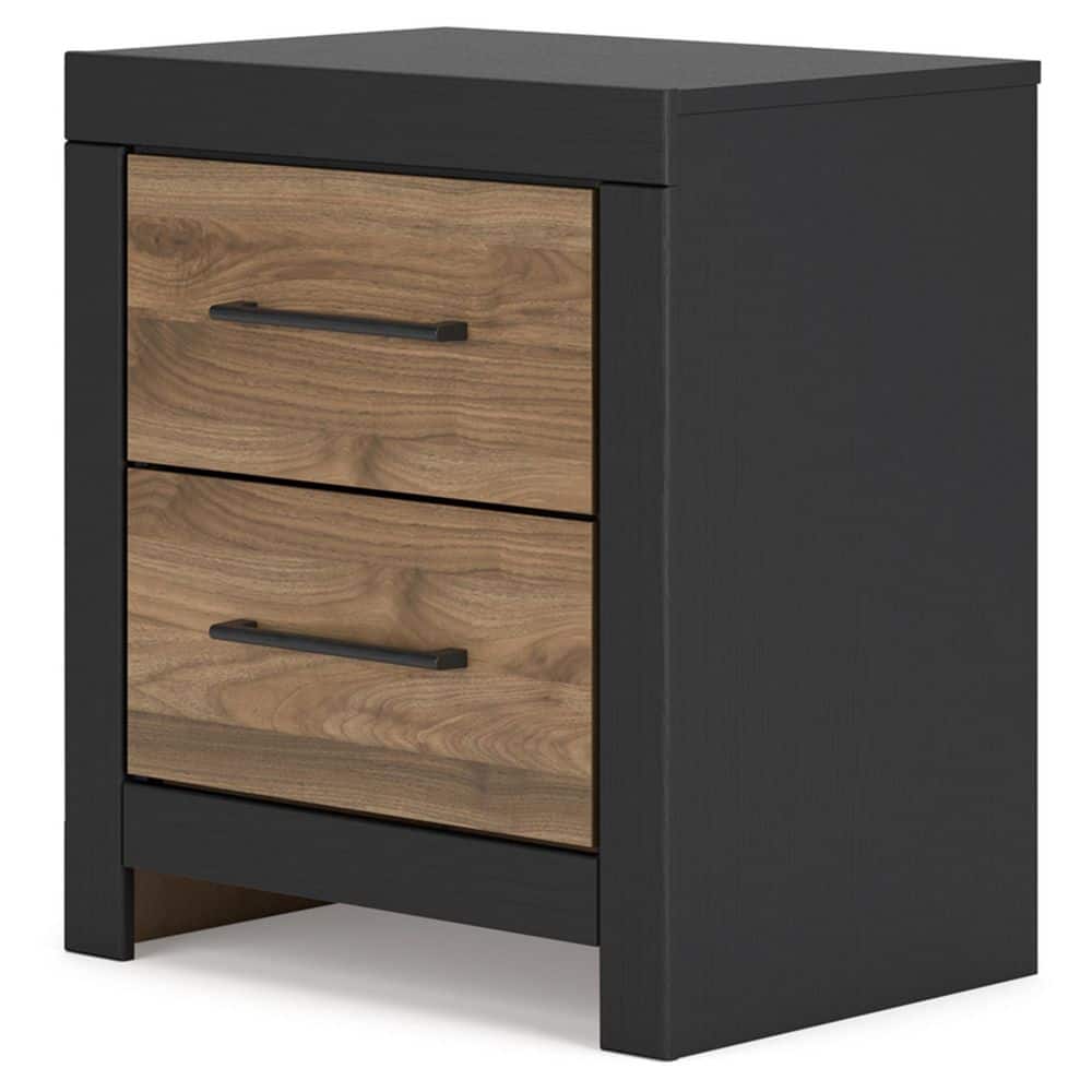 Black and Brown 2-Drawer Nightstand with USB Ports