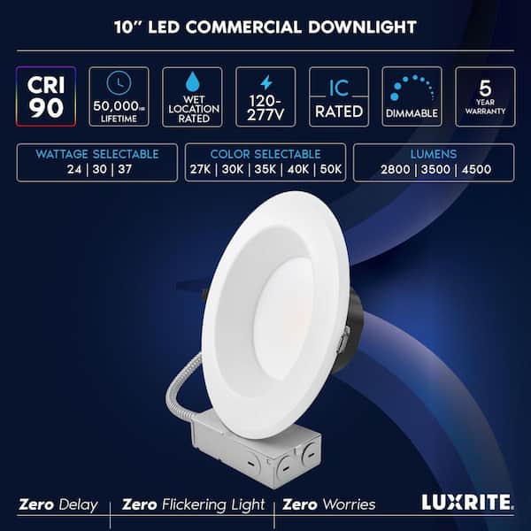 8 in. Integrated LED Recessed Light J-Box Commercial 5CCT 24/30/37W Dimmable 2800/3500/4500LM 120-277V Wet Rated 6 Pack
