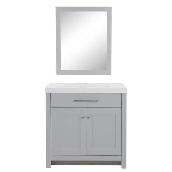 Home Decorators Collection Greenview 36.50 in. W x 18.75 in. D x 36.27 in. H Single Sink Bath Vanity in Pearl Gray with White Top and Mirror