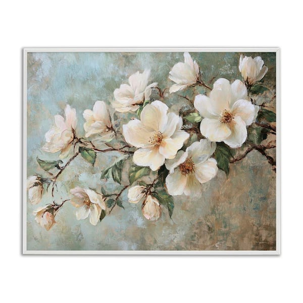 Stupell Industries In Bloom Flower Branch by Petal Prints Design White Framed Nature Giclee Art Print 24 in. x 30 in.
