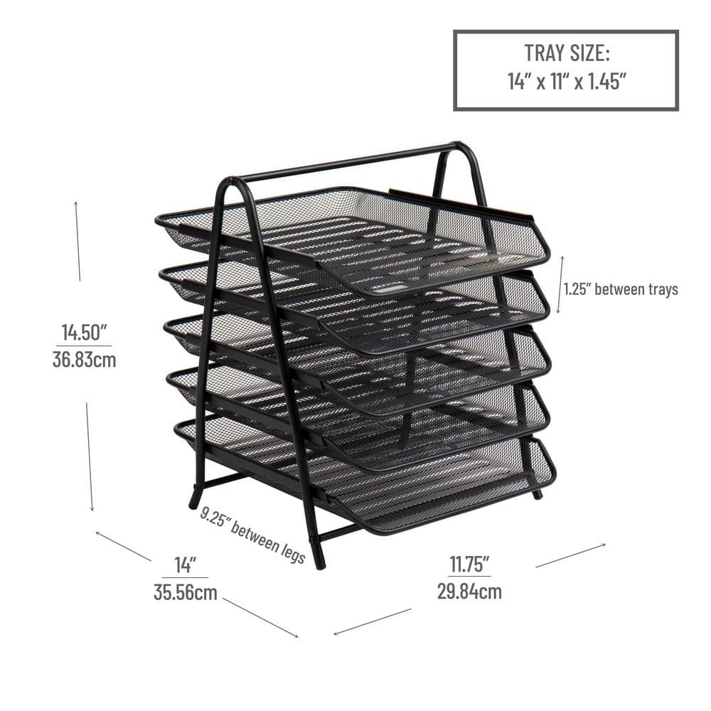 Black Metal Mesh 5-Tier Letter Tray Organizer Set of 2