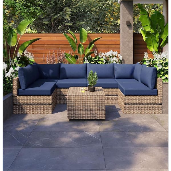Navy 14-Piece Replacement Outdoor Lounge Chair Sectional Cushions for 6-Seat Patio Couch