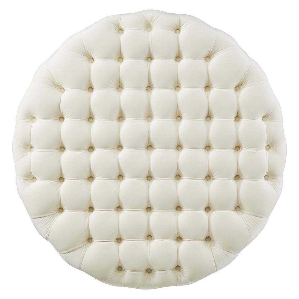Amour 40'' Ivory Velvet Tufted Large Round Ottoman