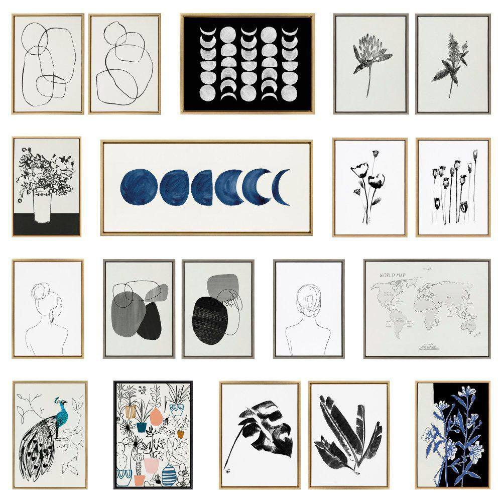 Modern Abstract Black and White Canvas Art Set, 23x33 Inches