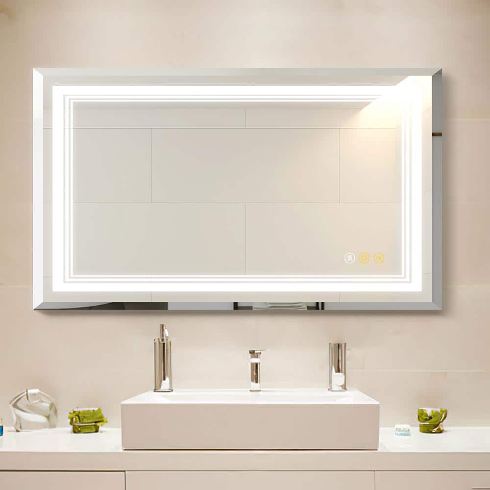 NT 24 in. W x 40 in. H Rectangular Frameless 3-Colors Dimmable LED Anti-Fog