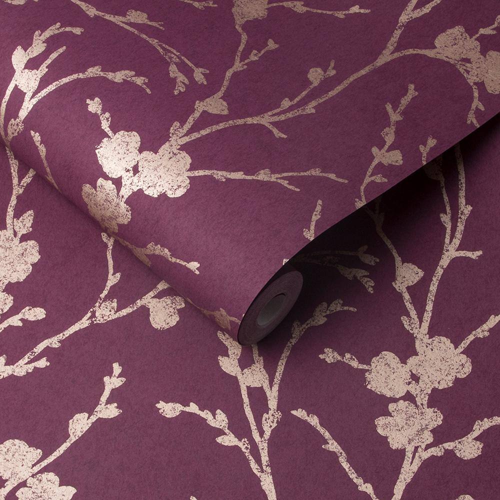 Meiying Mauve and Gold Floral Metallic Wallpaper