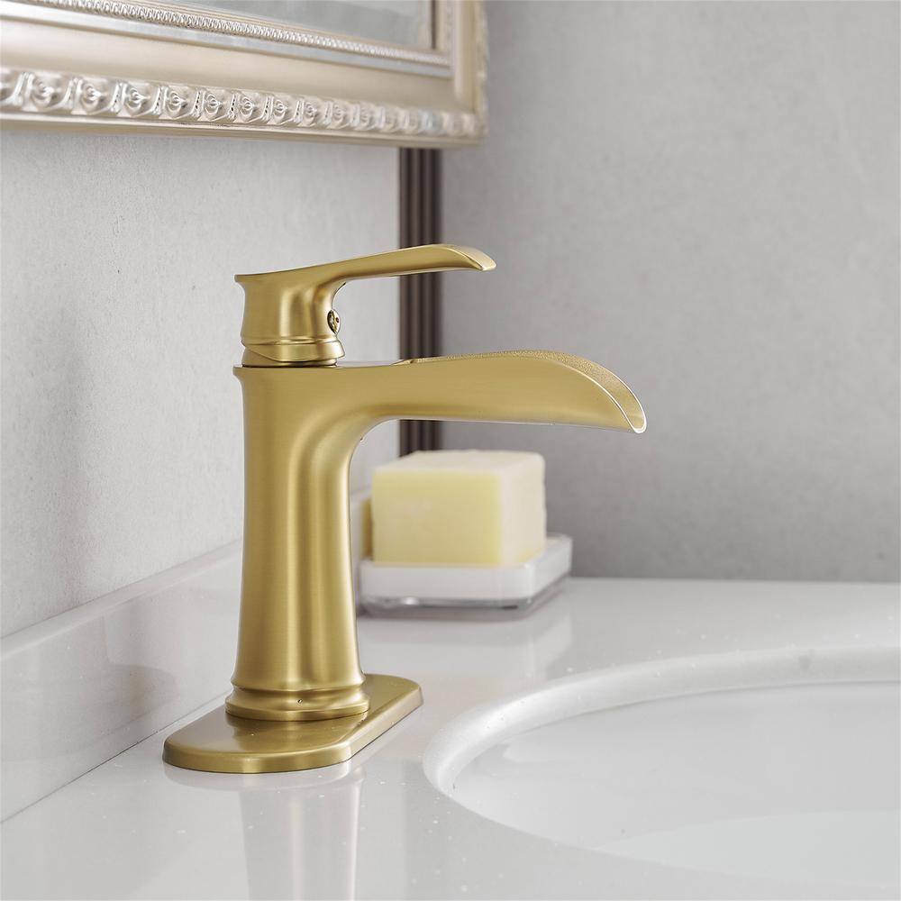 Brushed Gold Single Handle Brass Waterfall Bathroom Faucet
