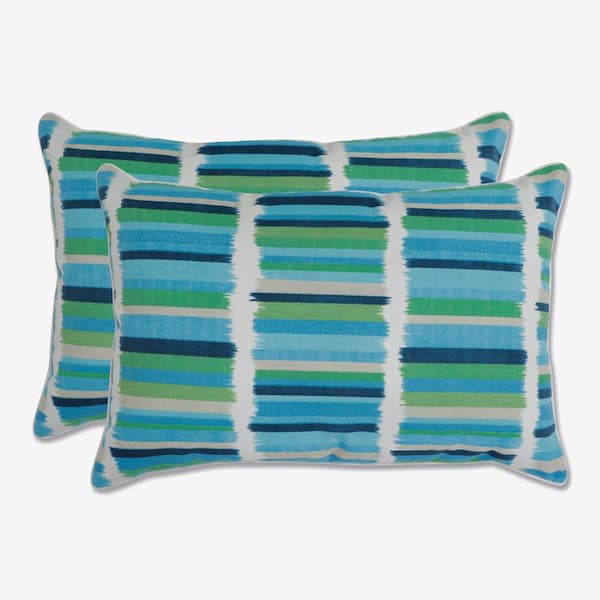 Pillow Perfect Stripe Blue Rectangular Outdoor Lumbar Throw Pillow 2-Pack