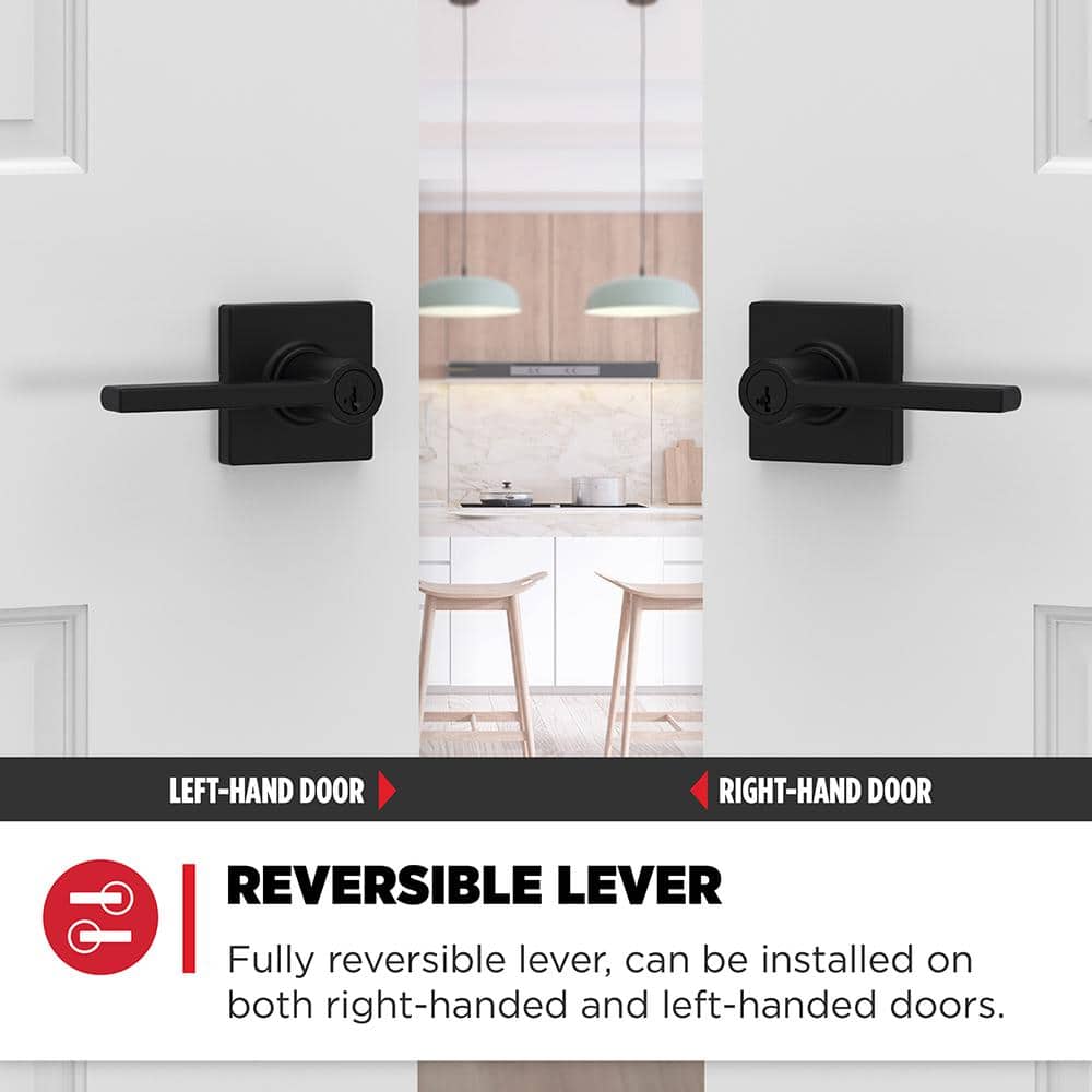 Matte Black Contemporary Keyed Entry Door Lever