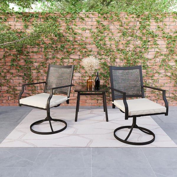 Boyel Living Swivel Metal Outdoor Patio Dining Chair in Brown with Cushion (Set of 2)