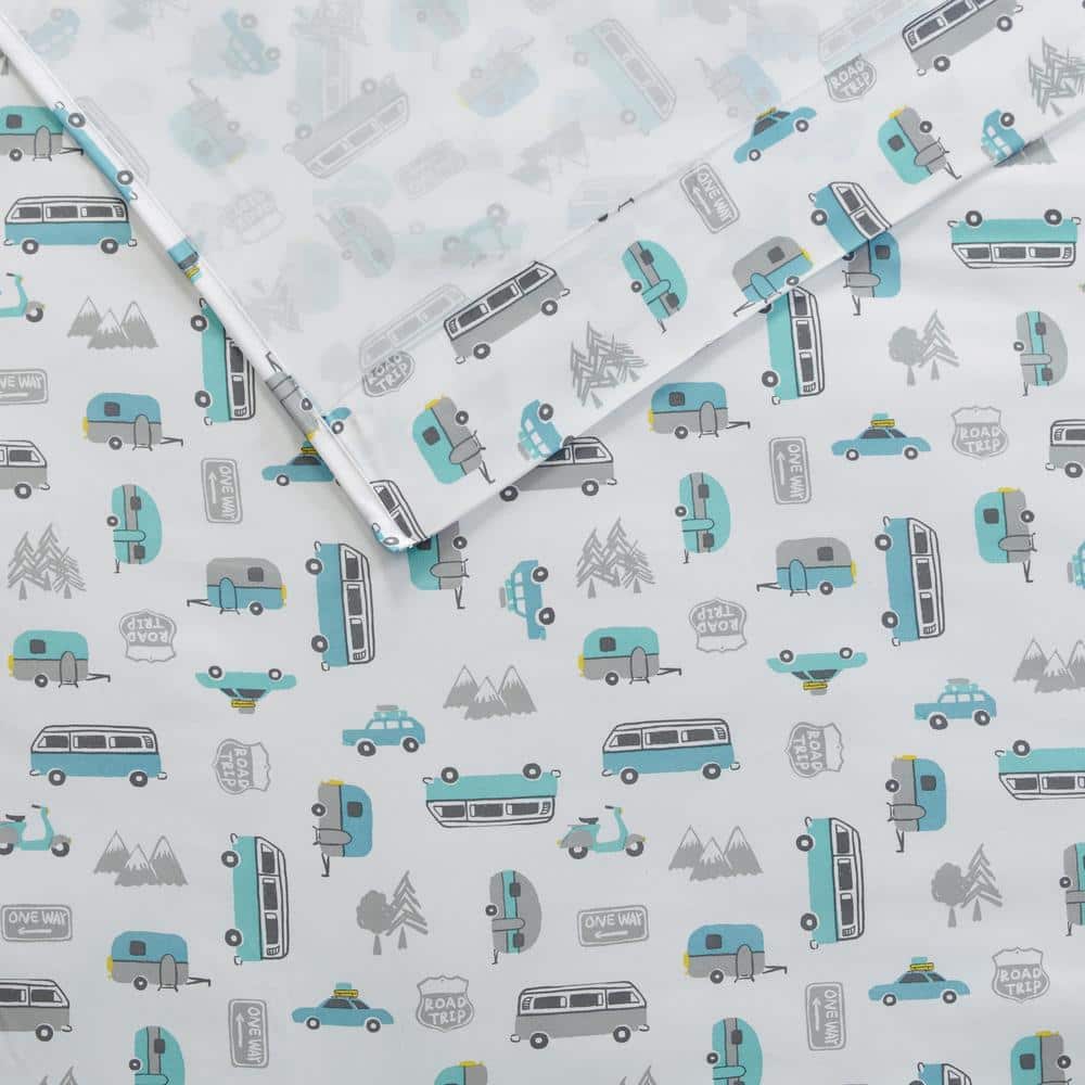 Gray and Blue Road Trip Twin XL Microfiber Sheet Set