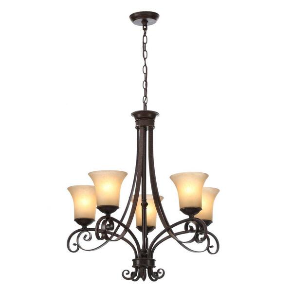 Hampton Bay Essex 5-Light Aged Black Chandelier with Tea Stained Glass Shades