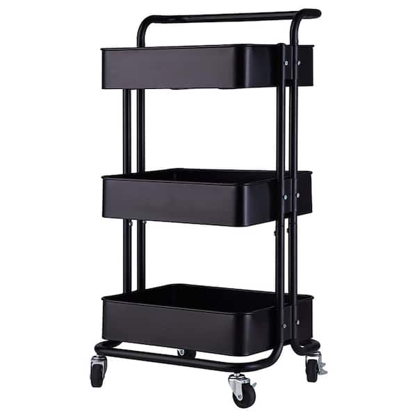Karl home Kitchen Steel Multi-Functional 4-Wheeled Storage Cart in Black