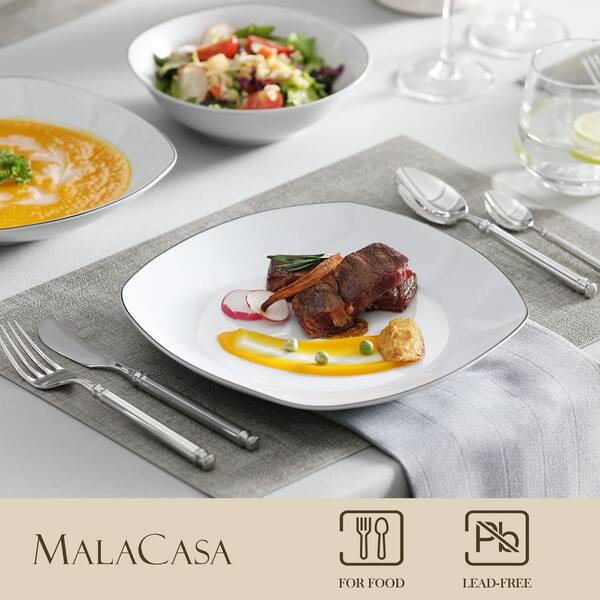 MALACASA Ivy 24-Piece Marble Grey Porcelain Dinnerware Set