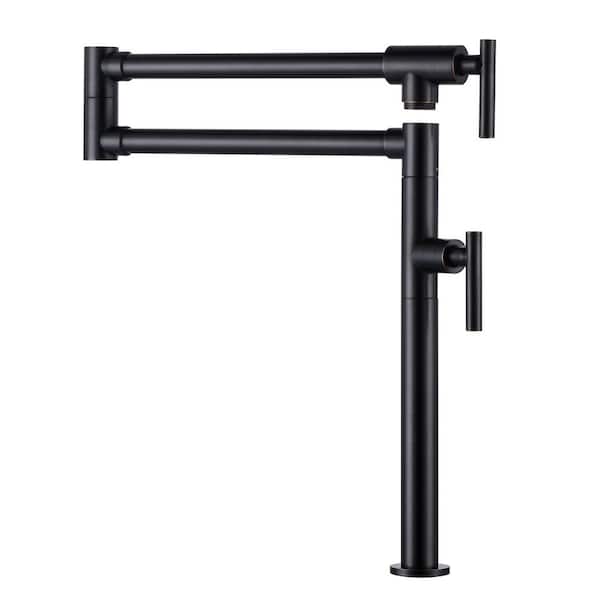 ALEASHA Double Handle Deck Mounted Pot Filler with Aerator in Oil Rubbed Bronze