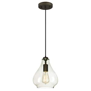 1-Light Oil Rubbed Bronze Adjustable Mini Pendant with Hand-Blown Clear Glass