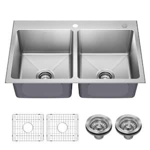 Fairlane 33-Drop In/Top Mount Double Bowl 18-Gauge Stainless Steel Kitchen Sink