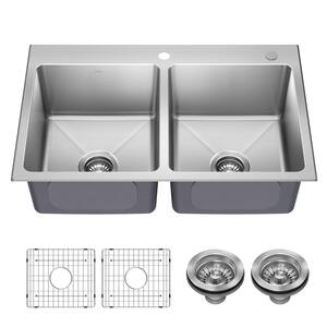 thumbnail image 2 of Ruvati 33 X 22 Inch Drop-in 60/40 Double Bowl Zero Radius Topmount Stainless Steel Kitchen Sink Ruvt1010 2 of 14