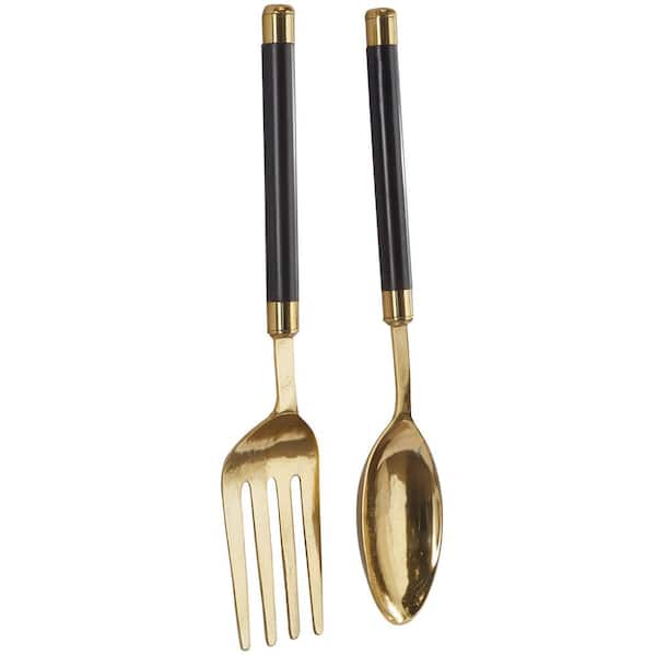 Black Aluminum Spoon and Fork Utensils Wall Decor Set of 2 8W, 35H