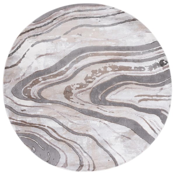 SAFAVIEH Craft Gray/Brown 7 ft. x 7 ft. Marbled Abstract Round Area Rug