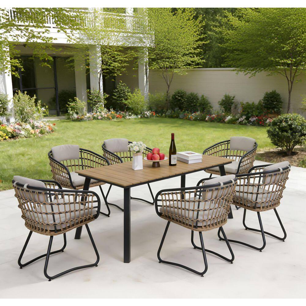 Brown 7-Piece Wicker Outdoor Dining Set with Cushion price history on PriceWatchPro