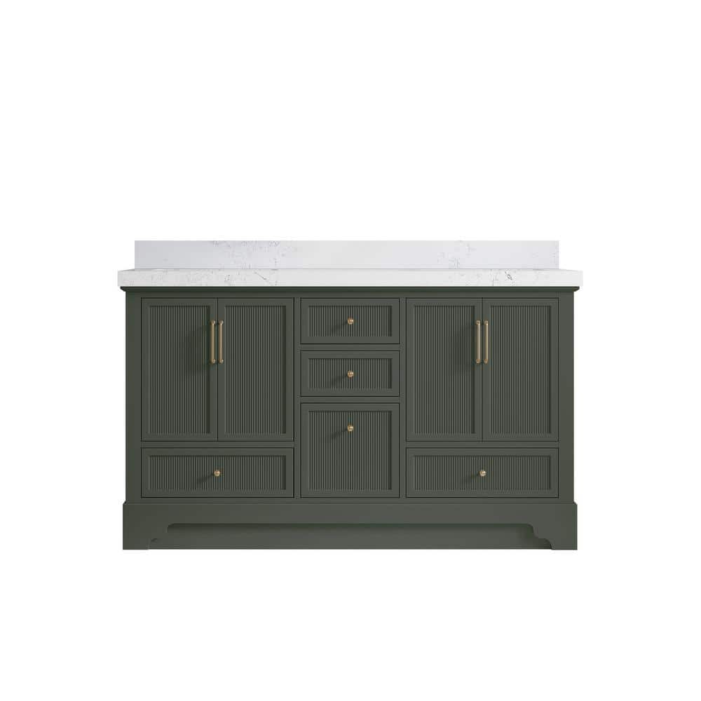 Willow Collections Alys 60 in. W x 22 in. D x 36 in. H double Sink Bath Vanity in Pewter Green with 2 in. empira qt top -  ALS_PGEPT60D