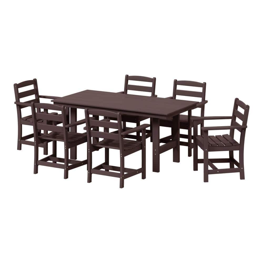 Shoreside 7-Piece All Weather HDPE Plastic Outdoor Patio Dining Set w/ Armchairs, Dark Brown price history on PriceWatchPro