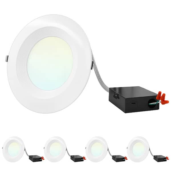 LUXRITE 8 in. Canless Light With J-Box Commercial CCT 16/21/27-Watt Dimmable Remodel Integrated LED Recessed Light Kit 4-Pack