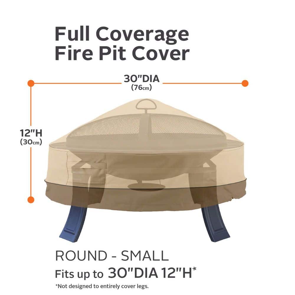 Tan and Brown Water-Resistant Round Fire Pit Cover with Handles