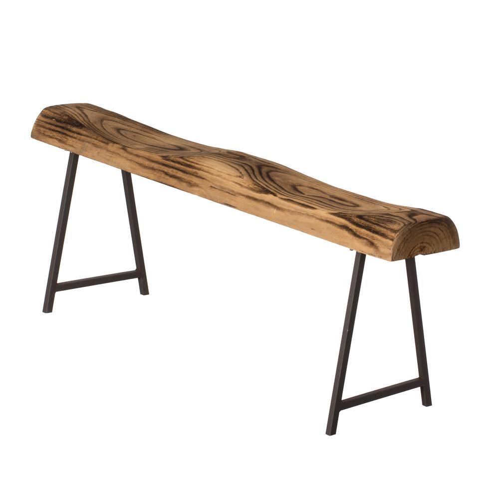 Vintiquewise Rustic Carved Wood Natural Log Accent Bench for Entryway Indoor and Outdoor