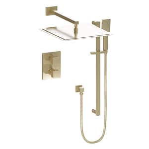 ZLINE Crystal Bay 2-Spray Patterns with 2 GPM 15.8 in. Wall Mount Rainfall Dual Shower Heads in Champagne Bronze