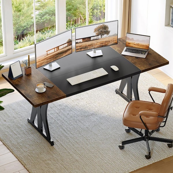 Bestier 70in Rectangular Rustic Brown Computer Desk with X-Shape