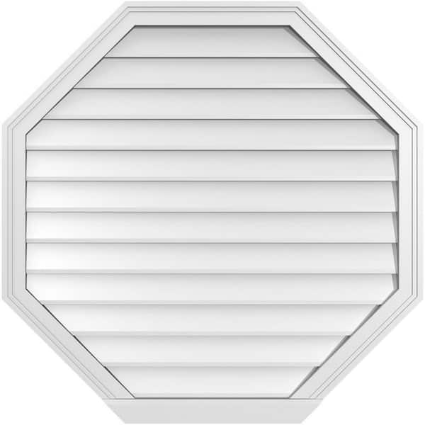 Ekena Millwork 36 in. x 36 in. Octagonal Surface Mount PVC Gable Vent: Decorative with Brickmould Sill Frame