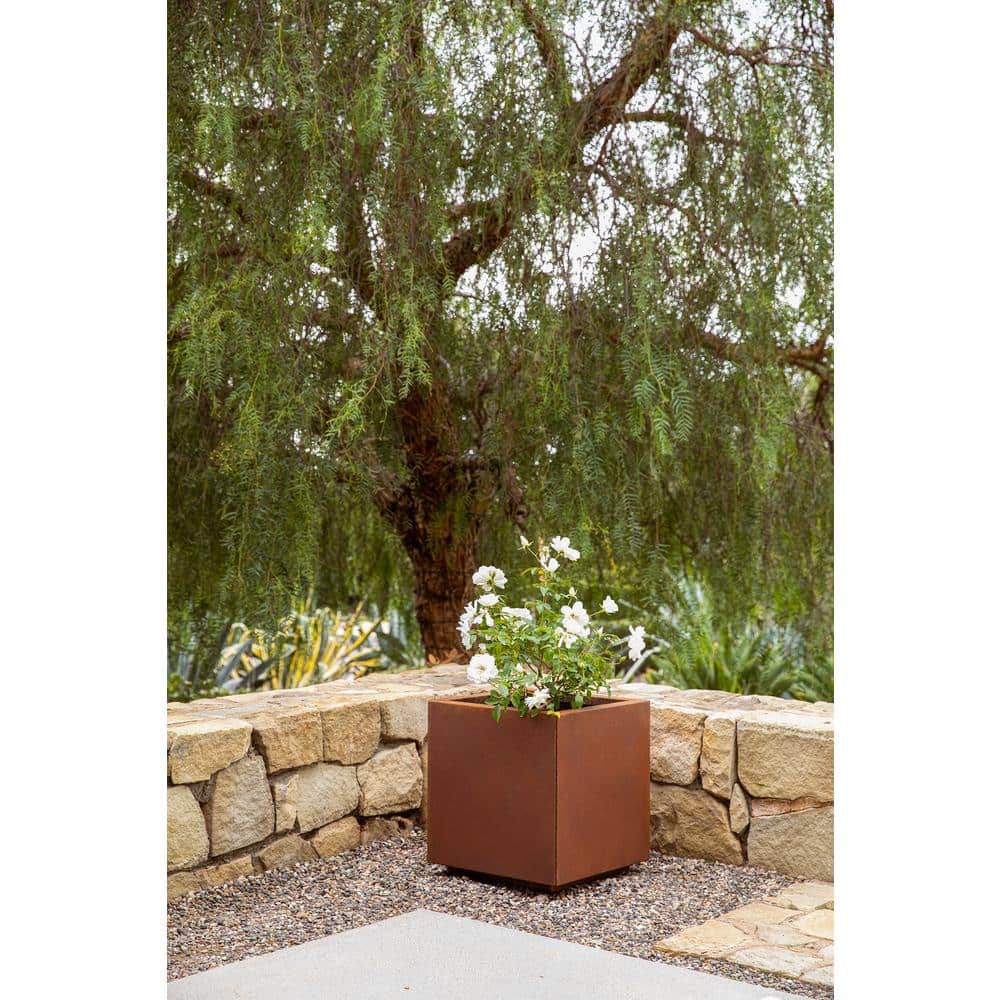 Small Rust Corten Steel Cube Planter for Indoor/Outdoor Use