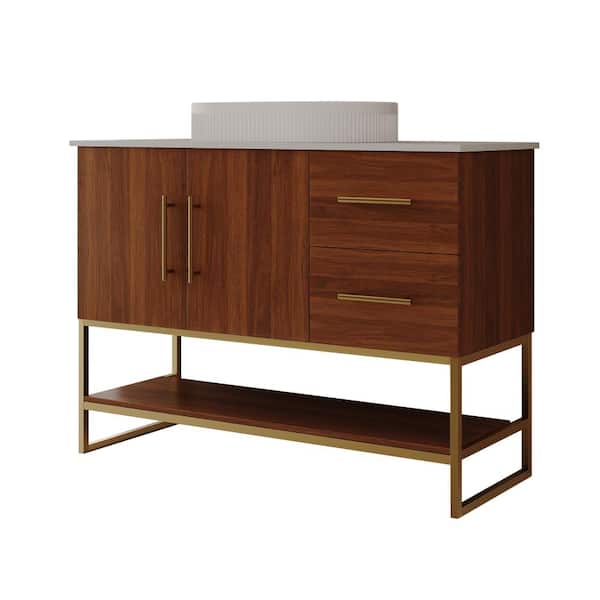 36 in. W x 18.1 in. D x 35.2 in. H Modern Bathroom Vanity with Ceramic Vessel Sink and Gold Stainless Steel Frame