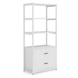 Kaduna 23.6 in. Wide White 4-Shelf Etagere Bookcase with 2-Drawers